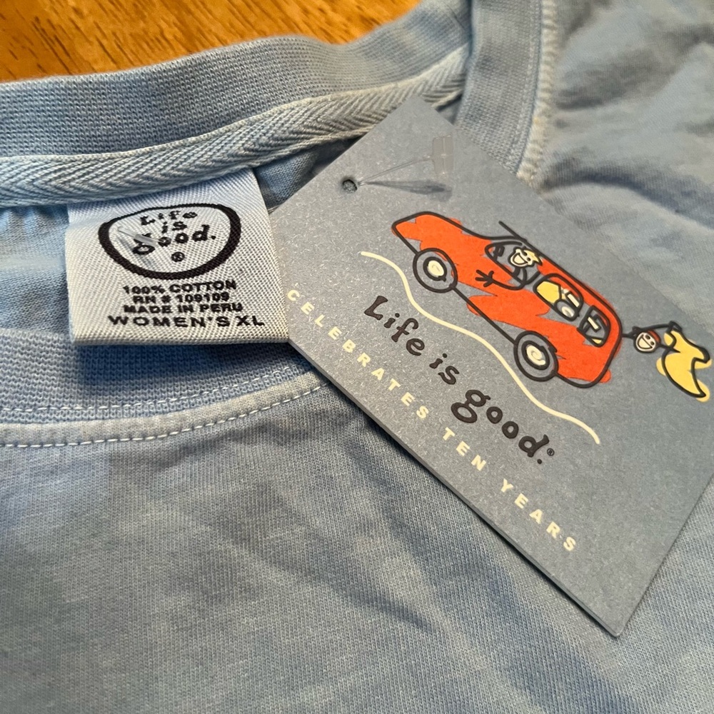 Life Is Good Blue Tee with Red Car Graphic - Picture 2 of 5